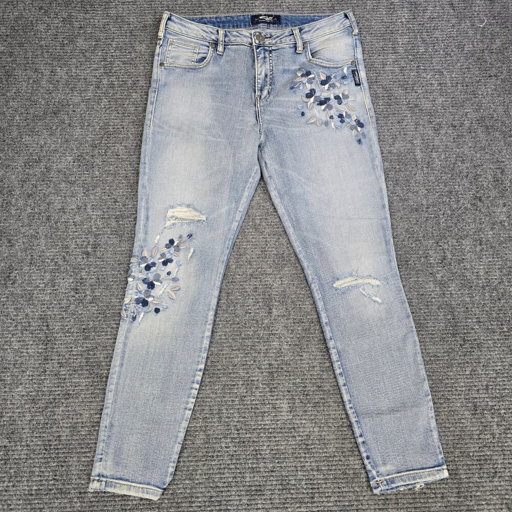 Silver Jeans Co Izzy Ankle Skinny Women 31x27 Light Wash Floral Embroidered